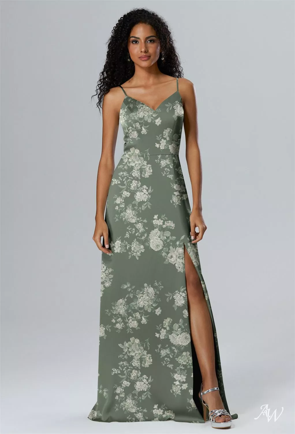 white tulle bridesmaid dresses Berylove Women Grey Green A Line Bridesmaid Dress with Slit Square Neck Floral Maxi Dress with Ruffles, Grey Green / custom