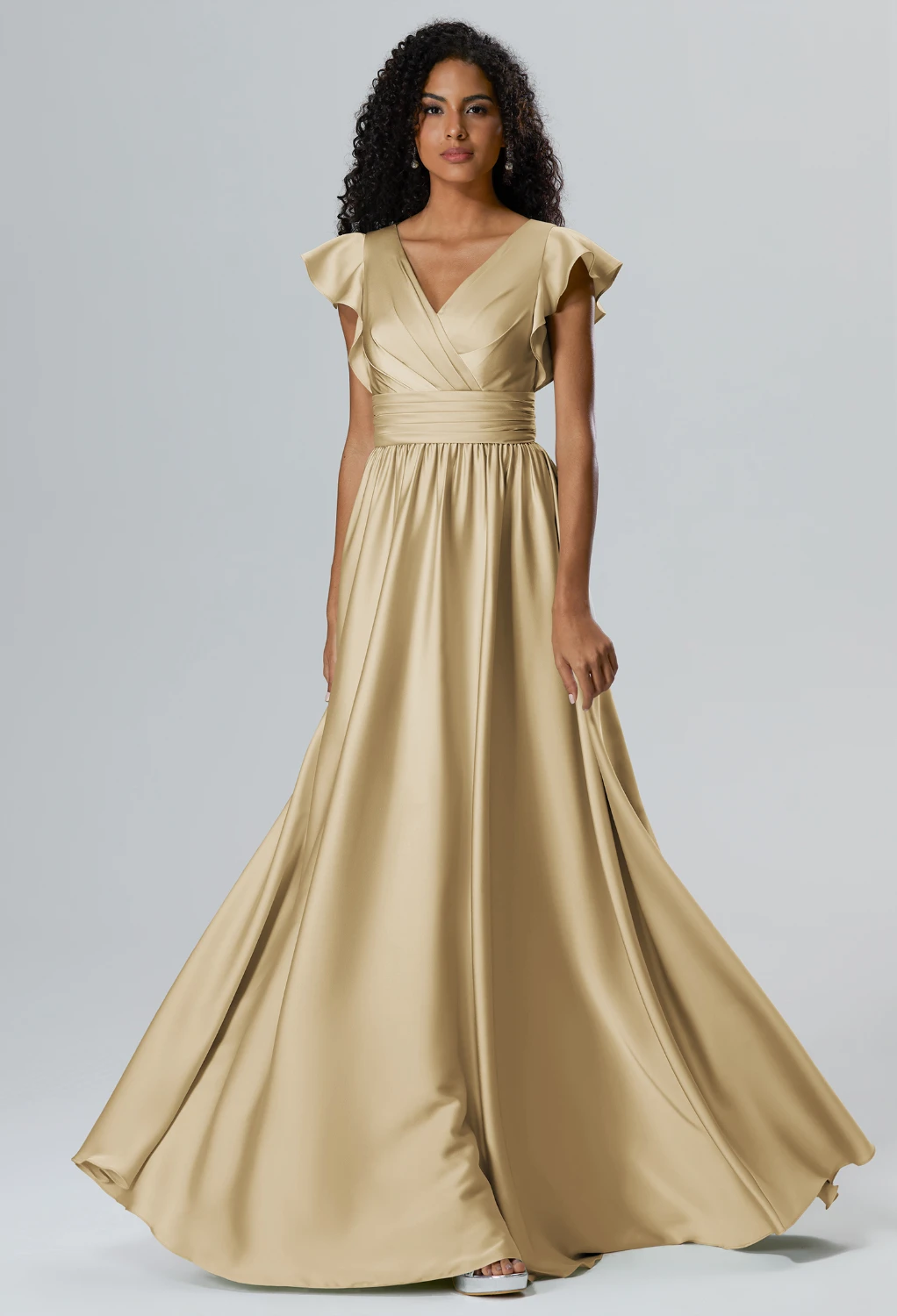 blue dress for baby girl Plunge Flutter Sleeve Chiffon Bridesmaid Dress - Butter Lemon | Maternity