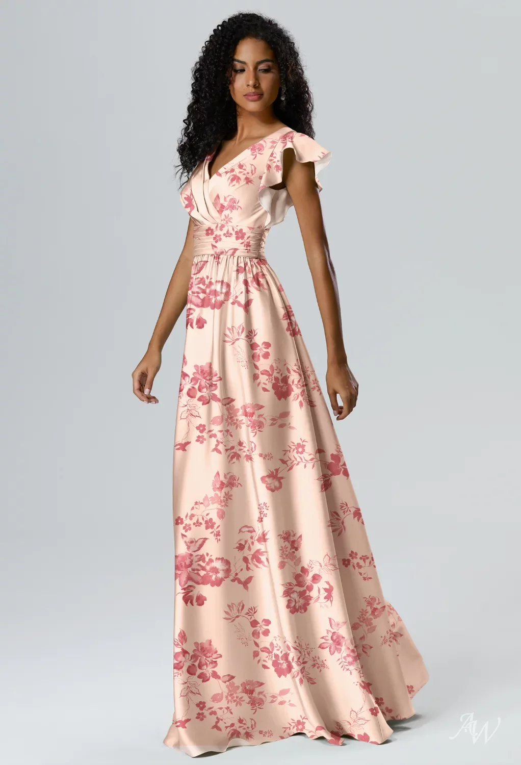 pink patterned bridesmaid dress AW.Bridal A-line V-Neck Floor Length Short Sleeves Satin Cutout Floral Wedding Guest Dresses Floral Cherry Blossom Size 18 Complete the Look:Heirloom Trio (Dress + Lennie Party Hat + Nola Fairy Wings) Old Navy | Dresses Discover timeless elegance with IWD-FLATS-LOAFERS