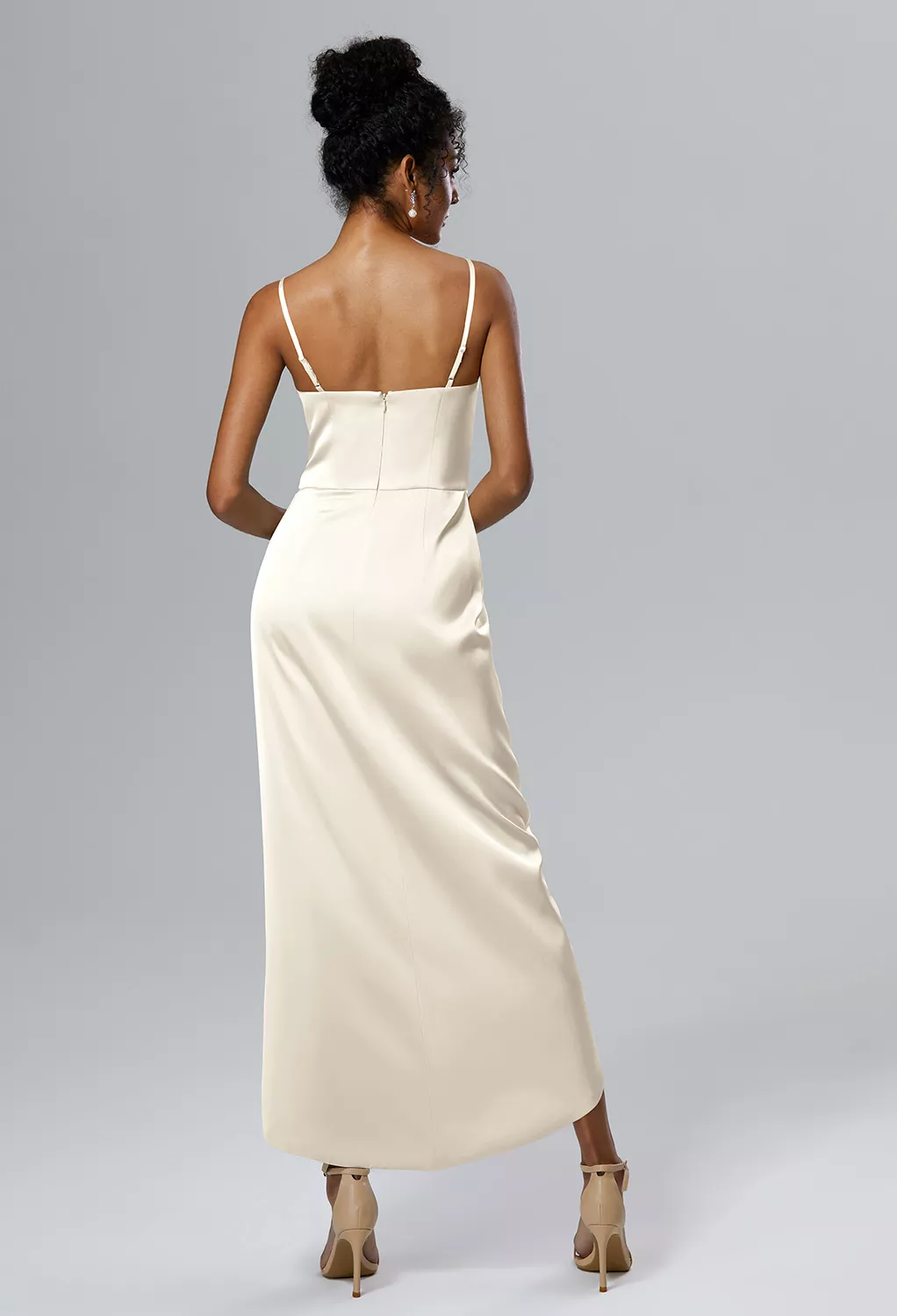 slim fit dress slacks Berylove Women White Graduation Dress Satin A Line V Neck Midi Dress, White / US16W main image 0