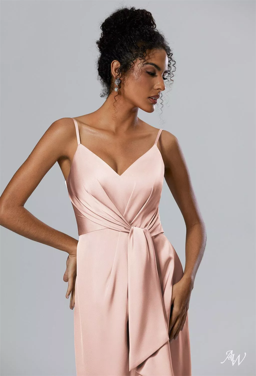 pink wrap bridesmaid dress AW.Bridal Column V-Neck Hi Lo Sleeveless Spaghetti Straps Satin Long Dresses Pearl Size 8 Sexy Halter Hollow Out Off White / Ivory Boyut:36 flatters your form