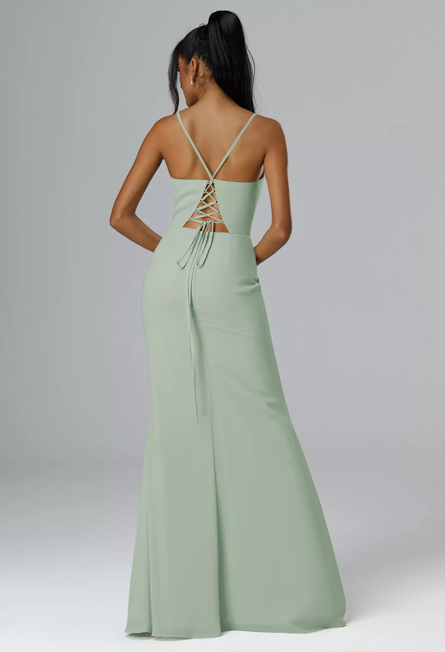 open back lace and mesh bridesmaid dress David's Bridal OPEN-BACK LACE AND MESH BRIDESMAID DRESS in Petal