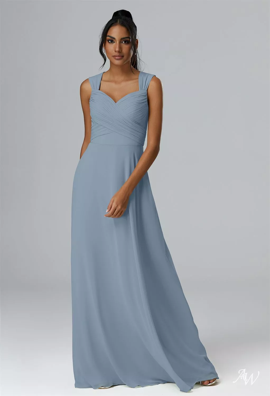 AW.Bridal A-line Sweetheart Neckline Floor Length Sleeveless Chiffon Cutout Long Bridesmaid Dresses Light Dusty Blue Size 6