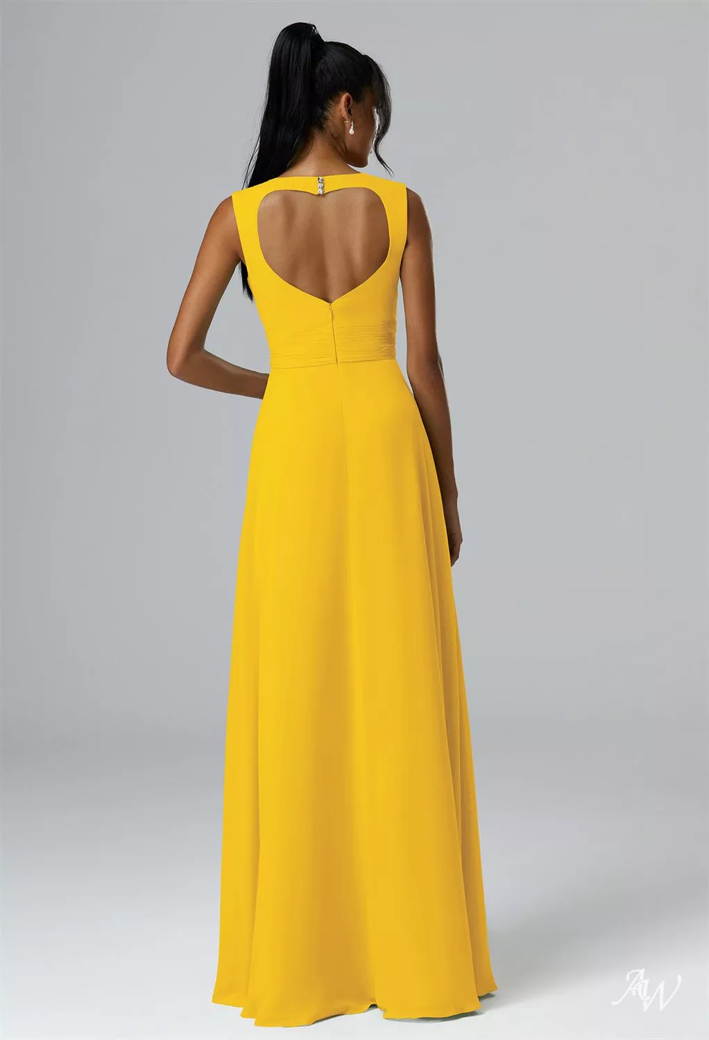 mustard yellow bridesmaid dresses AW.Bridal A-line Sweetheart Neckline Floor Length Sleeveless Chiffon Cutout Long Size 6 neck of the bodice is delightfully sassy AW.Bridal A-line V-Neck Floor Length