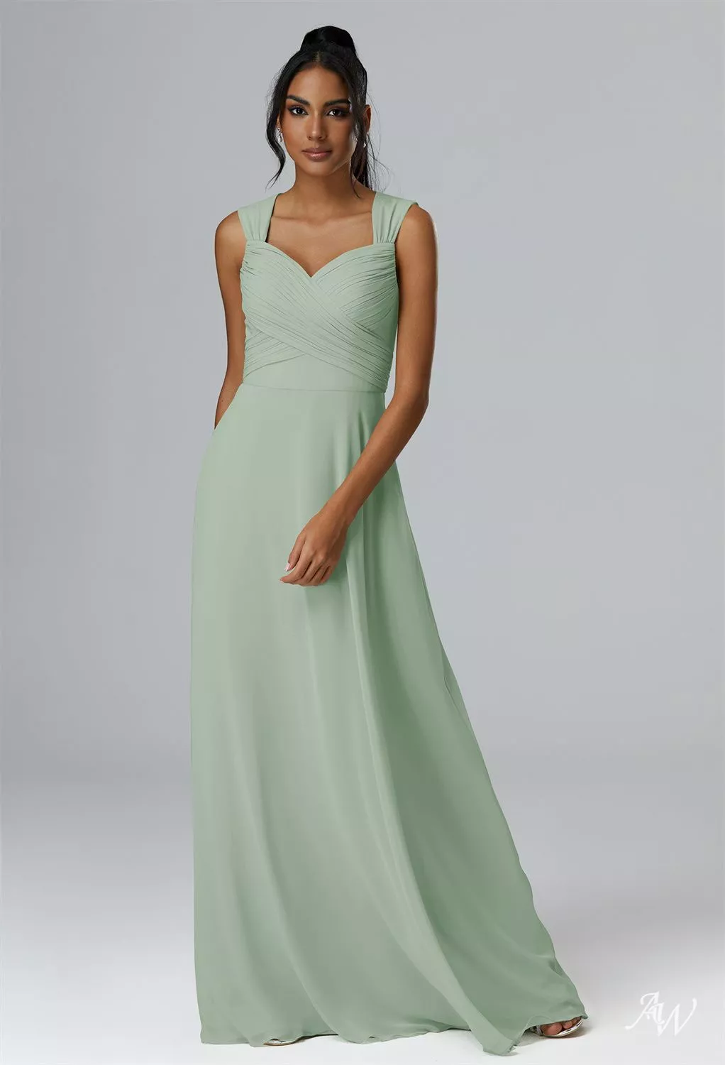 slim fit dress slacks Sage Ruched Halter Keyhole Back Charmeuse Mermaid Bridesmaid Dress main image 0