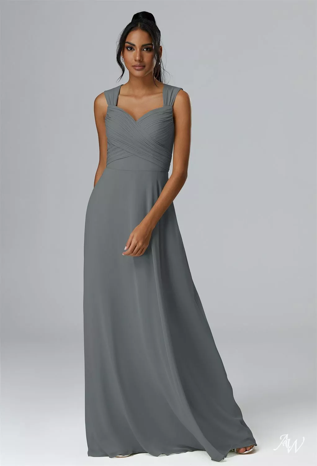 AW.Bridal A-Line Sweetheart Neckline Floor Length Sleeveless Cutout Long Bridesmaid Dresses Dress Steel Gray Size 6