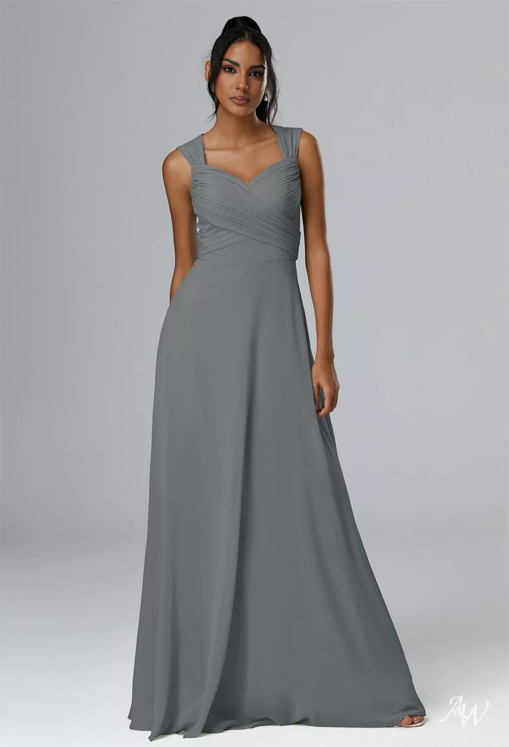 AW.Bridal A-line Sweetheart Neckline Floor Length Sleeveless Cutout Long Bridesmaid Dresses Dress Steel Gray Size 6