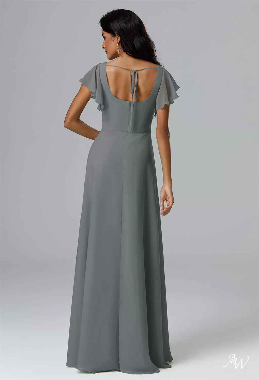 AW.Bridal A-line Square Neckline Floor Length Short Sleeves Long Bridesmaid Dresses Dress Steel Gray Size 4