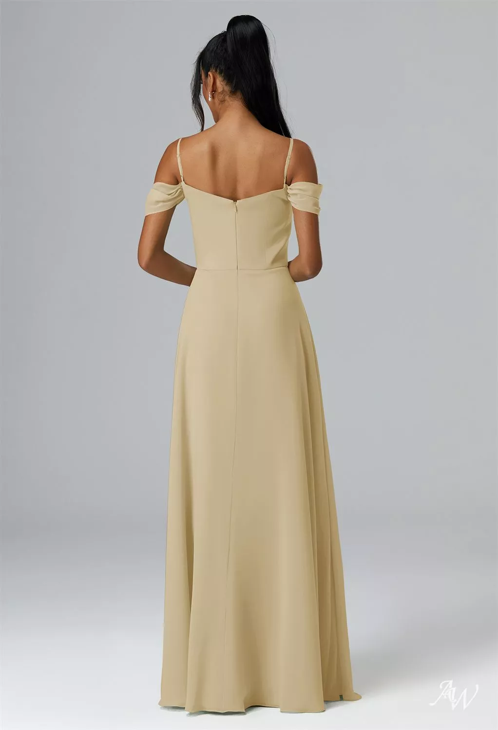 AW.Bridal A-Line V-Neck Floor Length Off The Shoulder Spaghetti Straps Long Bridesmaid Dresses Dress Champagne Size 18