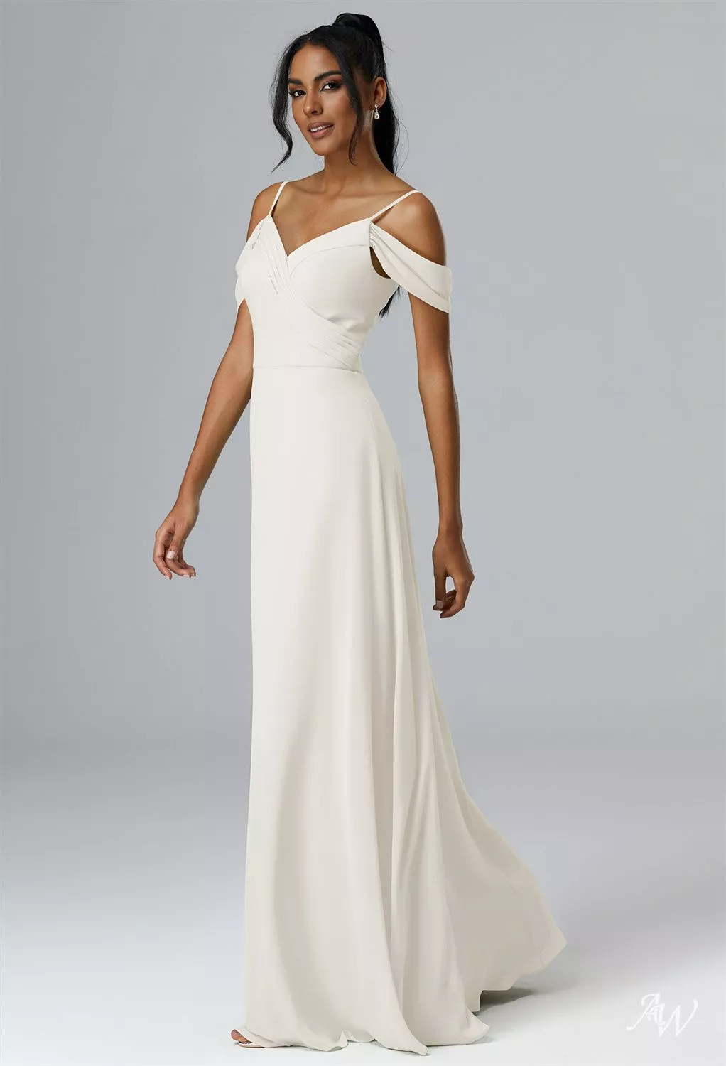penelope ivory dress AW.Bridal A-line V-Neck Floor Length Off the Shoulder Spaghetti Straps Long Bridesmaid Dresses Size 6 global-style-Maura Dress