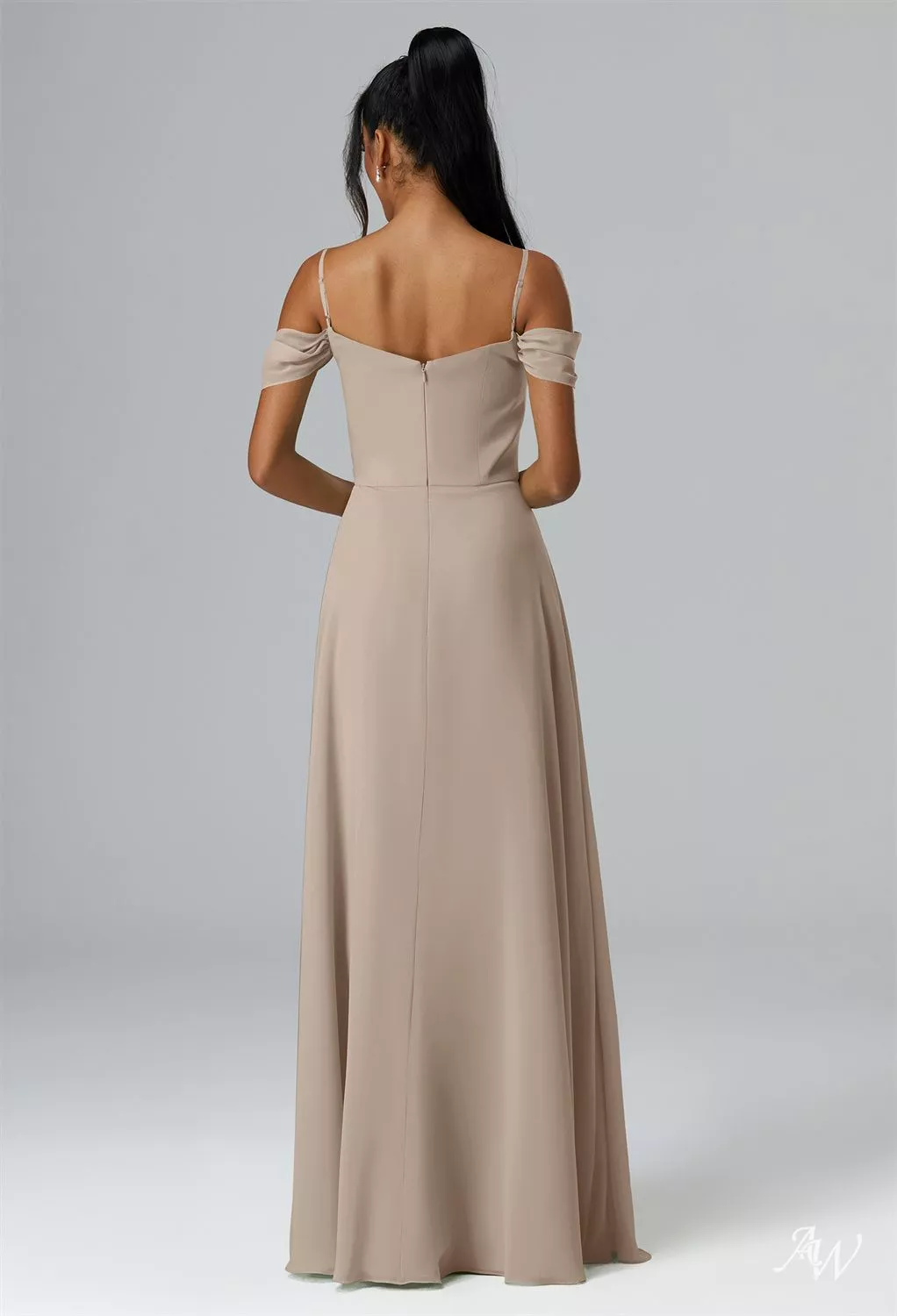 AW.Bridal A-line V-Neck Floor Length Off the Shoulder Spaghetti Straps Long Bridesmaid Dresses Dress Taupe Size 4