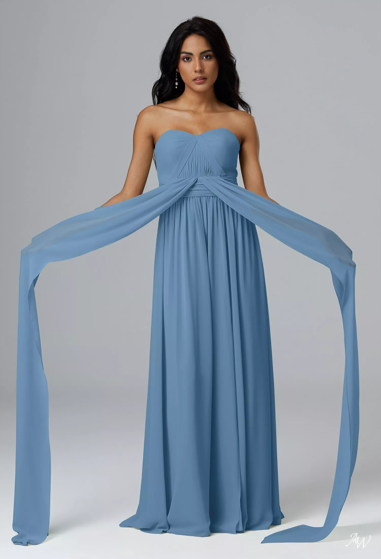AW.Bridal A-line V-Neck Floor Length Sleeveless Strapless Short Sleeves Chiffon Long Bridesmaid Dresses Light Dusty Blue Size 18
