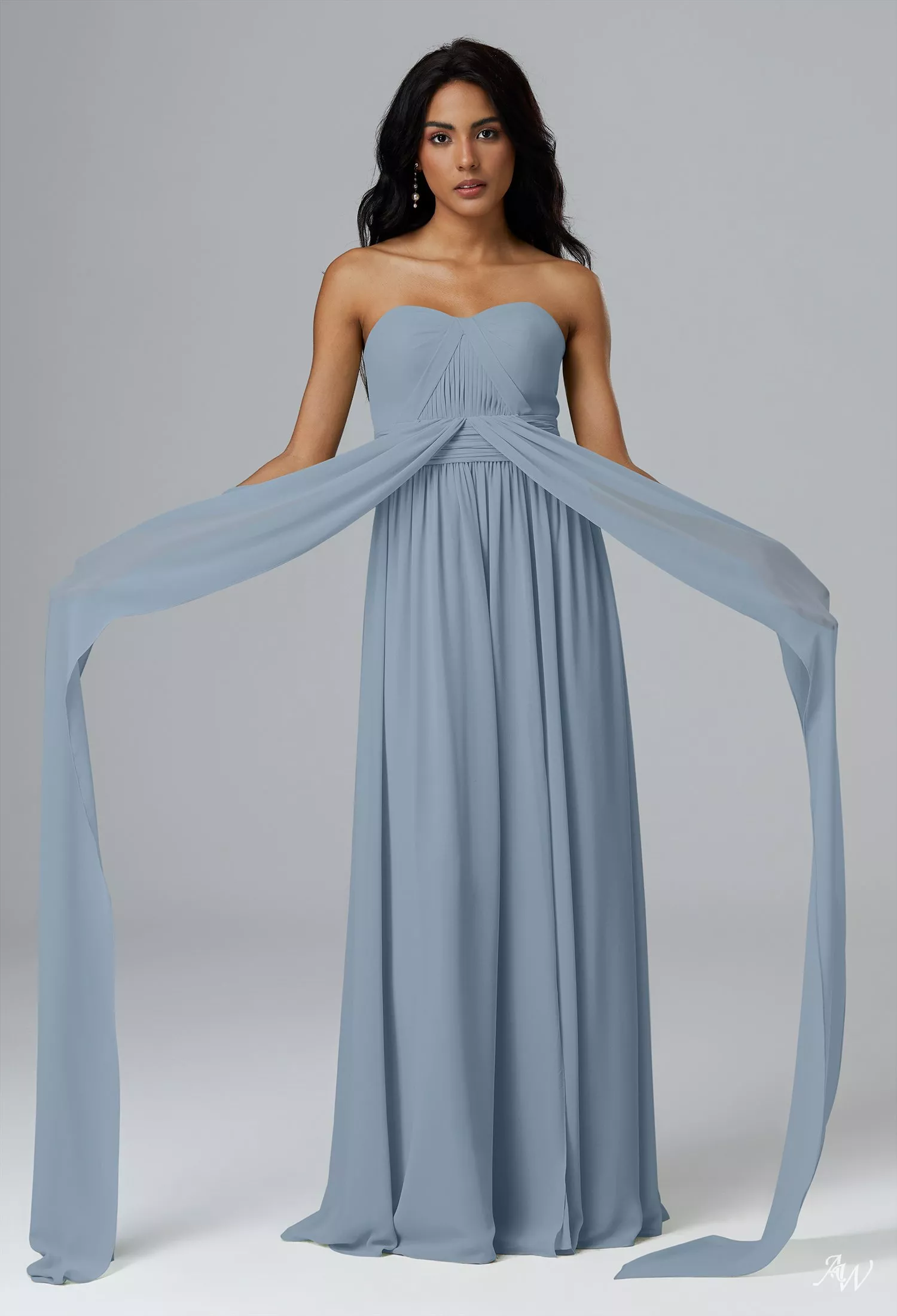 AW Annie Convertibile Dress, Dusty Blue Chiffon Floor Length V-Neck ...