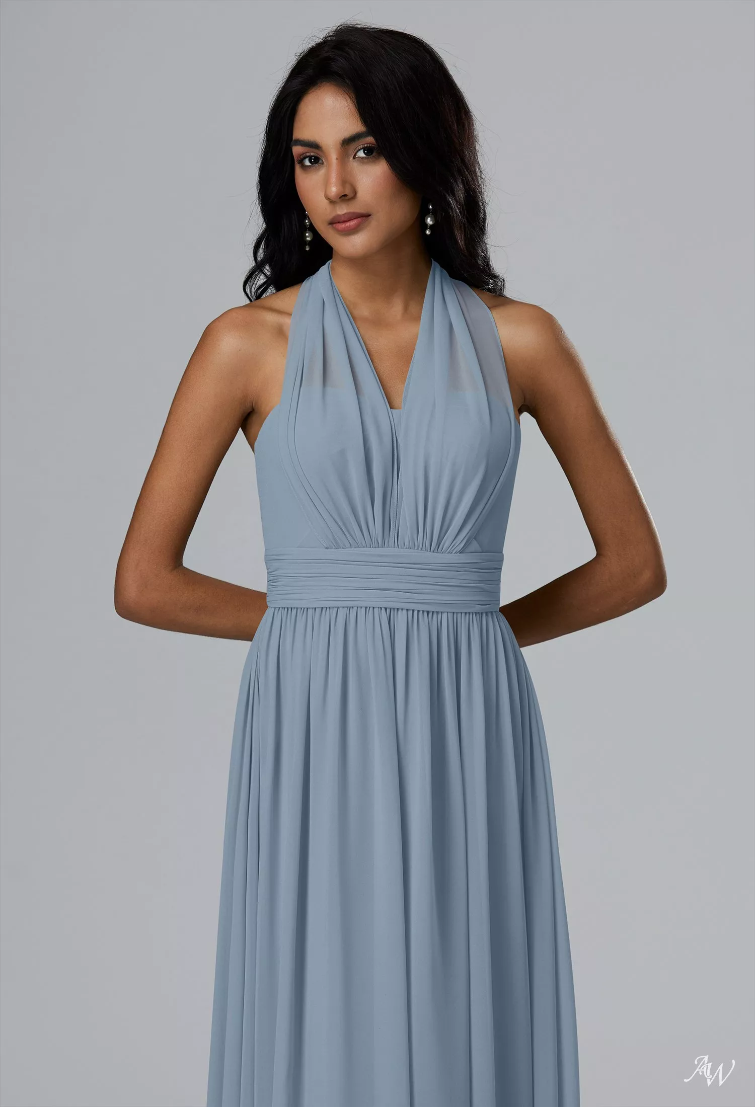 AW Annie Convertibile Dress, Dusty Blue Chiffon Floor Length V-Neck ...