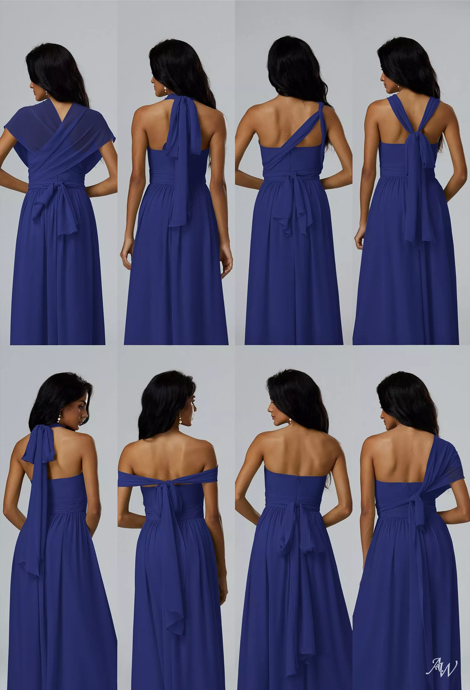 AW Annie Convertibile Dress, Dusty Blue Chiffon Floor Length V-Neck ...