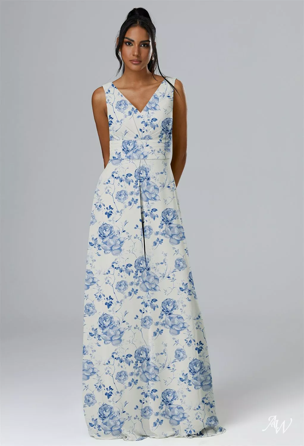 AW Plaoido Blue Botanical Floral Bridesmaid Dresses | AW.Bridal