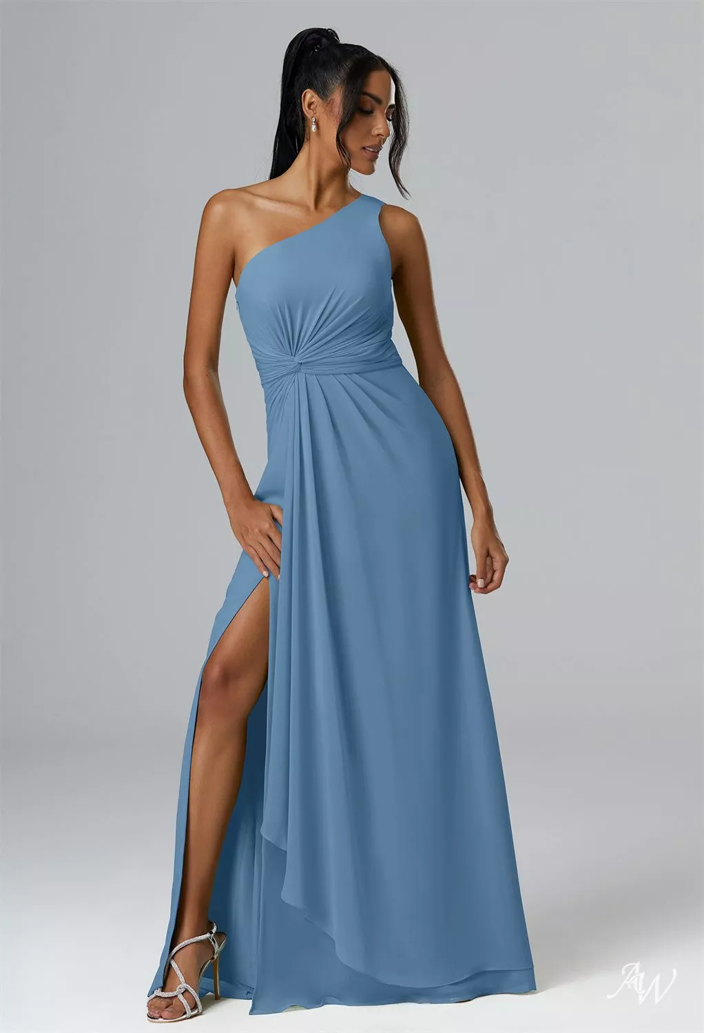 AW Peppermint Dress, Rust Chiffon Floor Length One Shoulder Bridesmaid ...