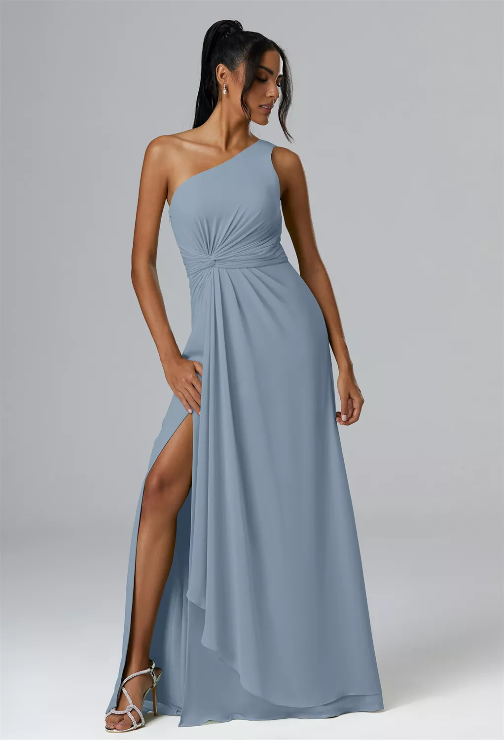AW Oliwia Dress, Dusty Blue Chiffon Floor Length Square Neckline ...