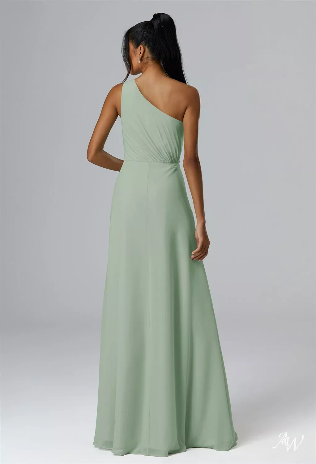 green emerald velvet dress One Shoulder Satin Ruched Bridesmaid Dress - Sage main image 0