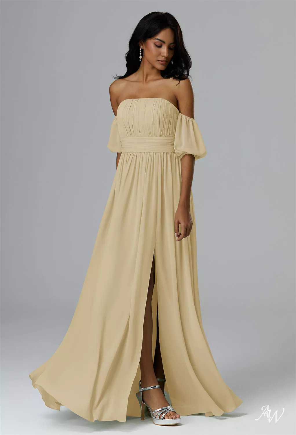 champagne maid of honor dresses One Shoulder Mermaid Satin Satin taupe bridesmaid dress with Cape - Perfect for Weddings, Proms, and Special Occasions stopping look at any event AW.Bridal A-line Straight Neckline Floor