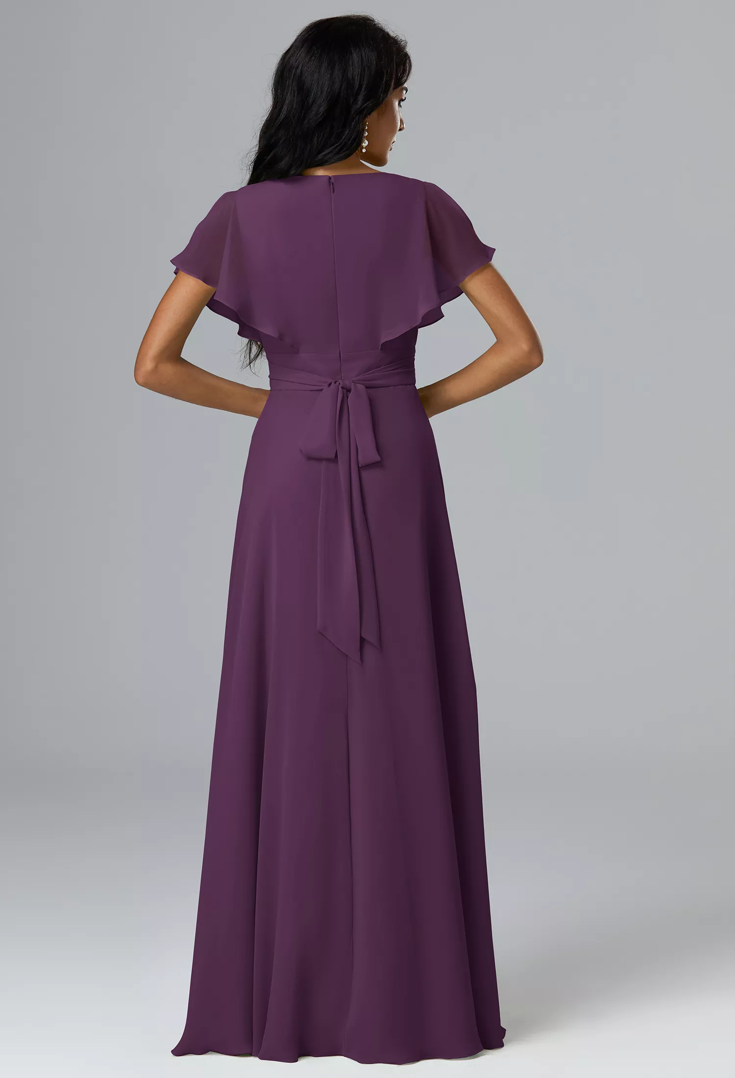 cheap grape bridesmaid dresses BABARONI V-neck Chiffon Long Dress of Bridesmaids Grape, Grape / US0
