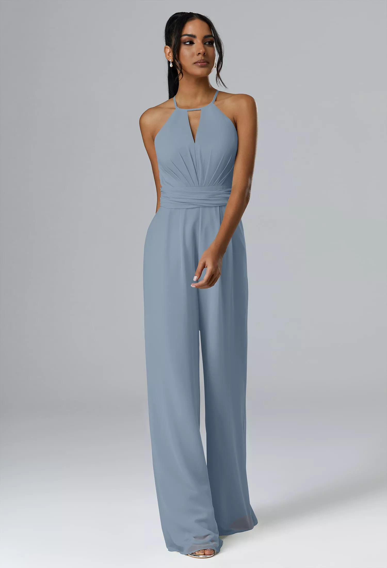 dress blue charlies with badges ZAPAKASA Women Dusty Blue Bridesmaid Dress Mermaid Halter Satin Long Wedding  Party Guest Dress main image 1