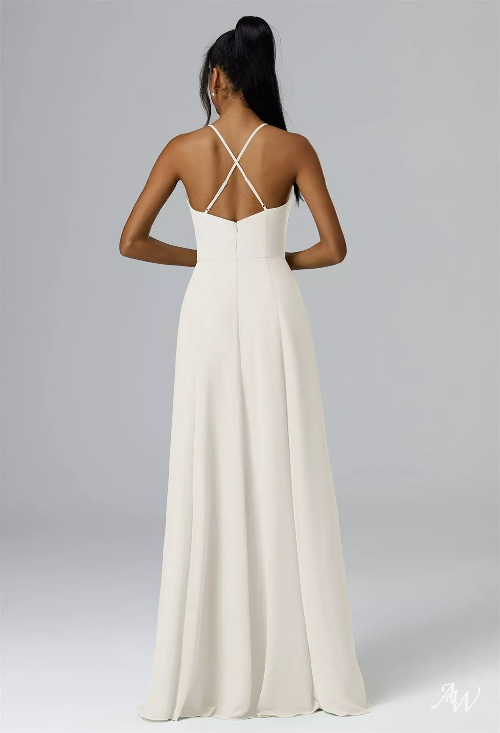 AW.Bridal A-line Cowl Neckline Floor Length Sleeveless Spaghetti Straps Crisscross Back Wedding Guest Dresses Dress Ivory Size 8