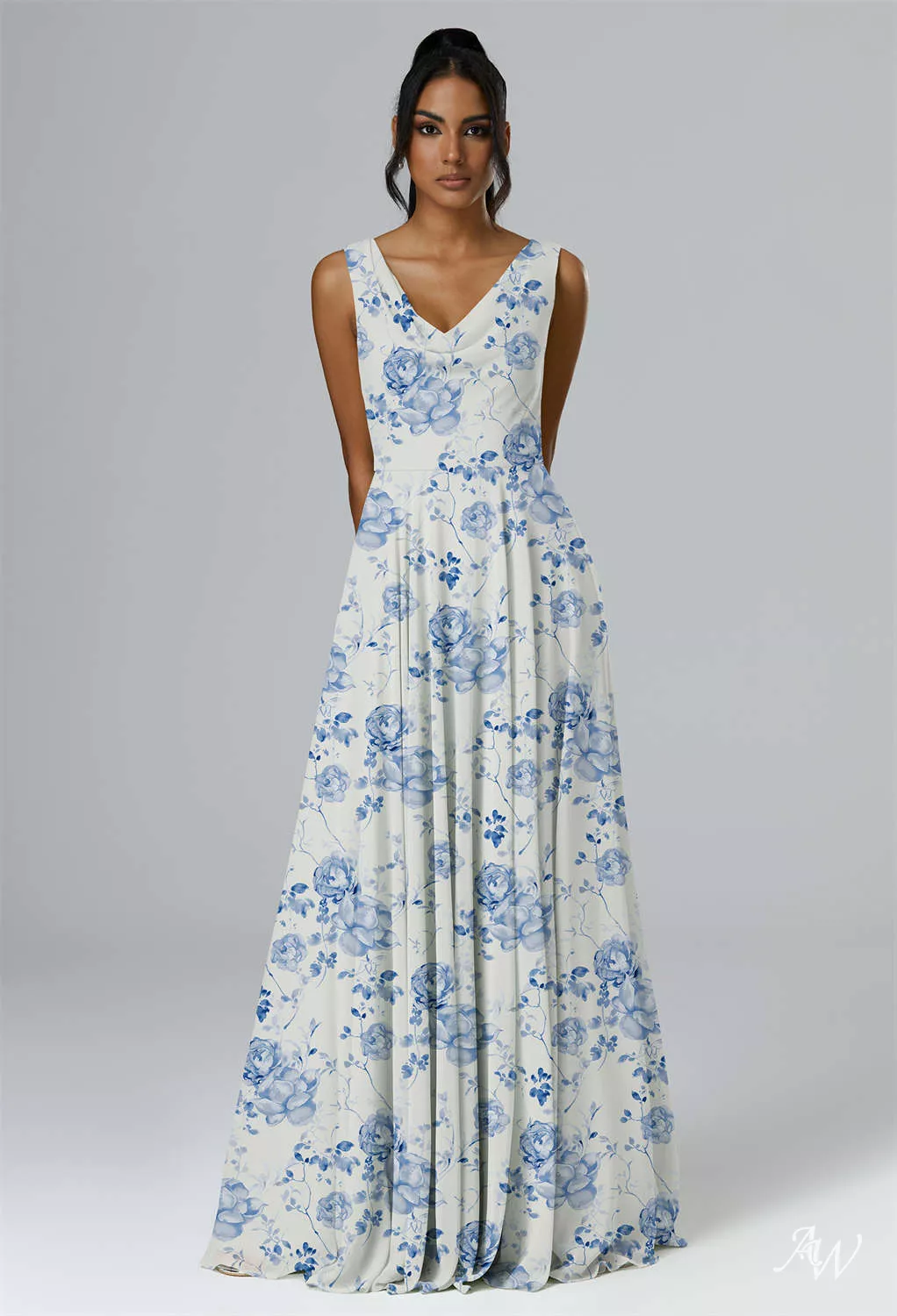 AW Petronilla Blue Botanical Floral Bridesmaid Dresses