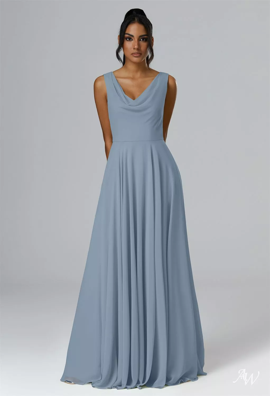 AW.Bridal A-line V-Neck Floor Length Sleeveless Long Bridesmaid Dresses Dress Light Dusty Blue Size 6