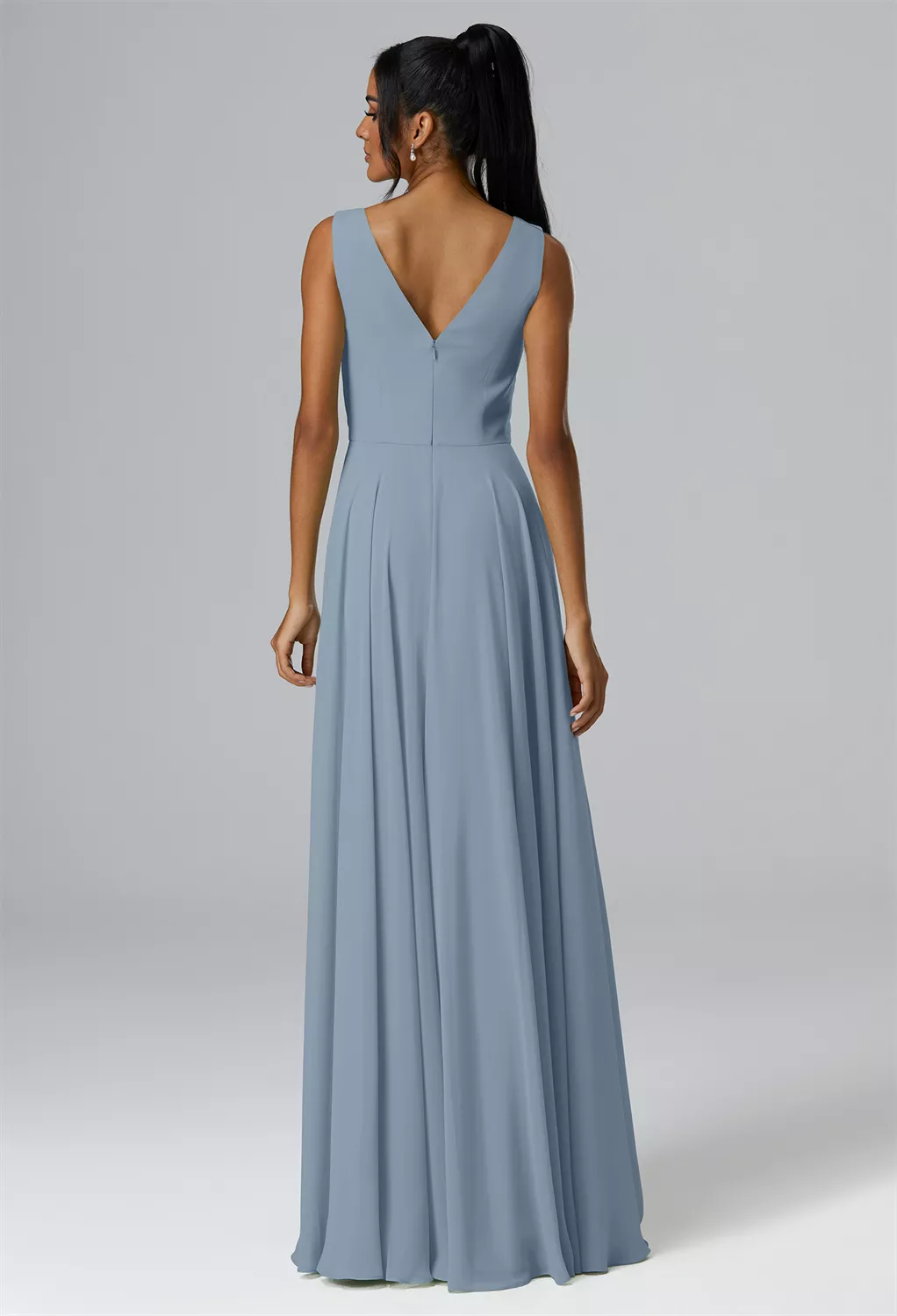 bluish gray bridesmaid dresses BABARONI Chiffon Bridesmaid Dresses with Lace Cap Sleeves-Dusty Blue Plus Size, Dusty Blue / US18 main image 1