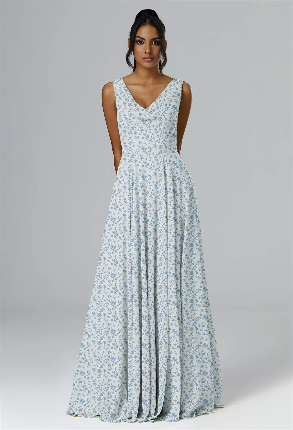 pink and blue dress for wedding Aqua Blue Floral Embroidered Pleated Bridesmaid Dress – Modsele main image 1