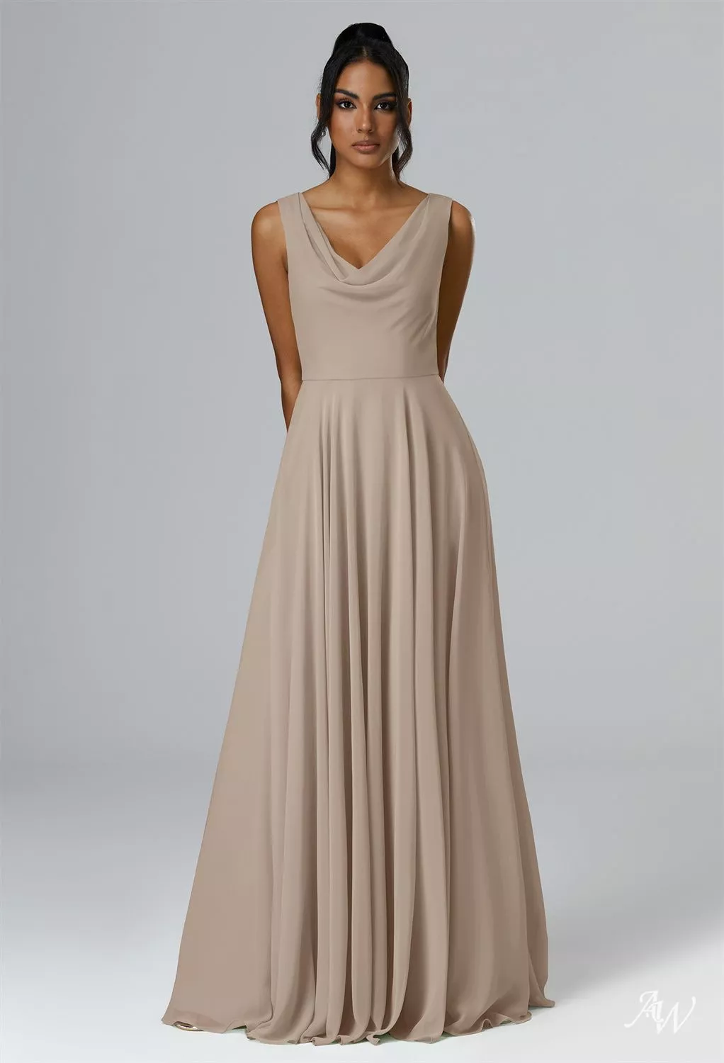 AW.Bridal A-line V-Neck Floor Length Sleeveless Long Bridesmaid Dresses Dress Taupe Size 16