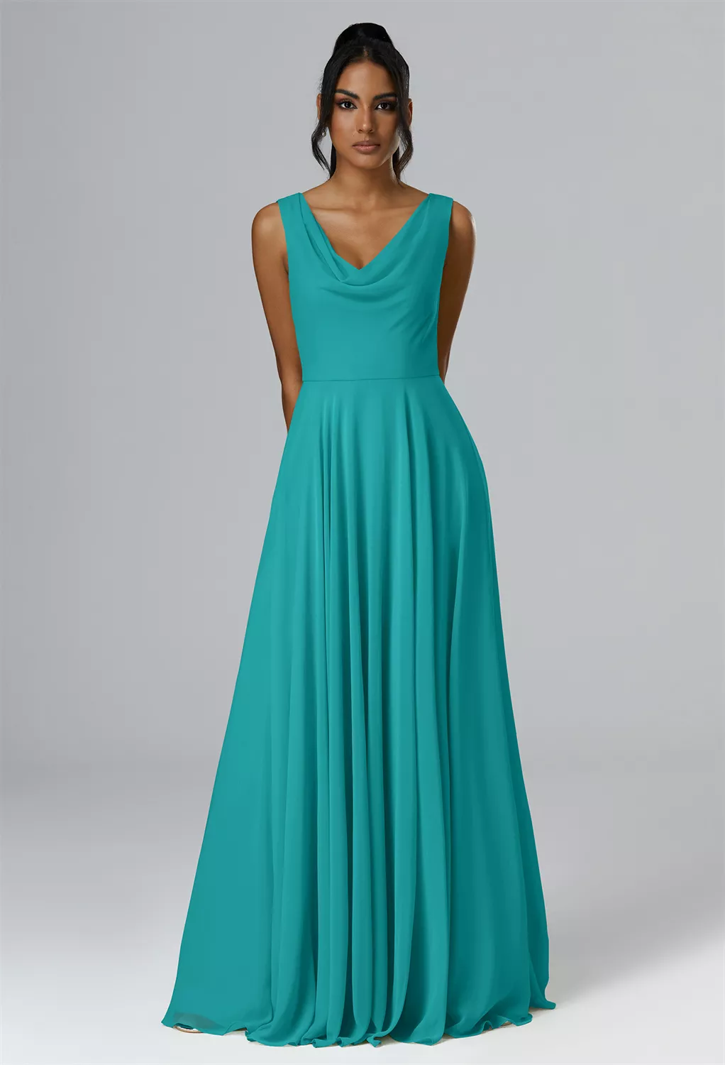 blue dress for baby girl Light Turquoise Bridesmaid Dresses Halter A-Line Sleeveless Floor Length Chiffon Bridesmaid Dresses with Slit main image 1