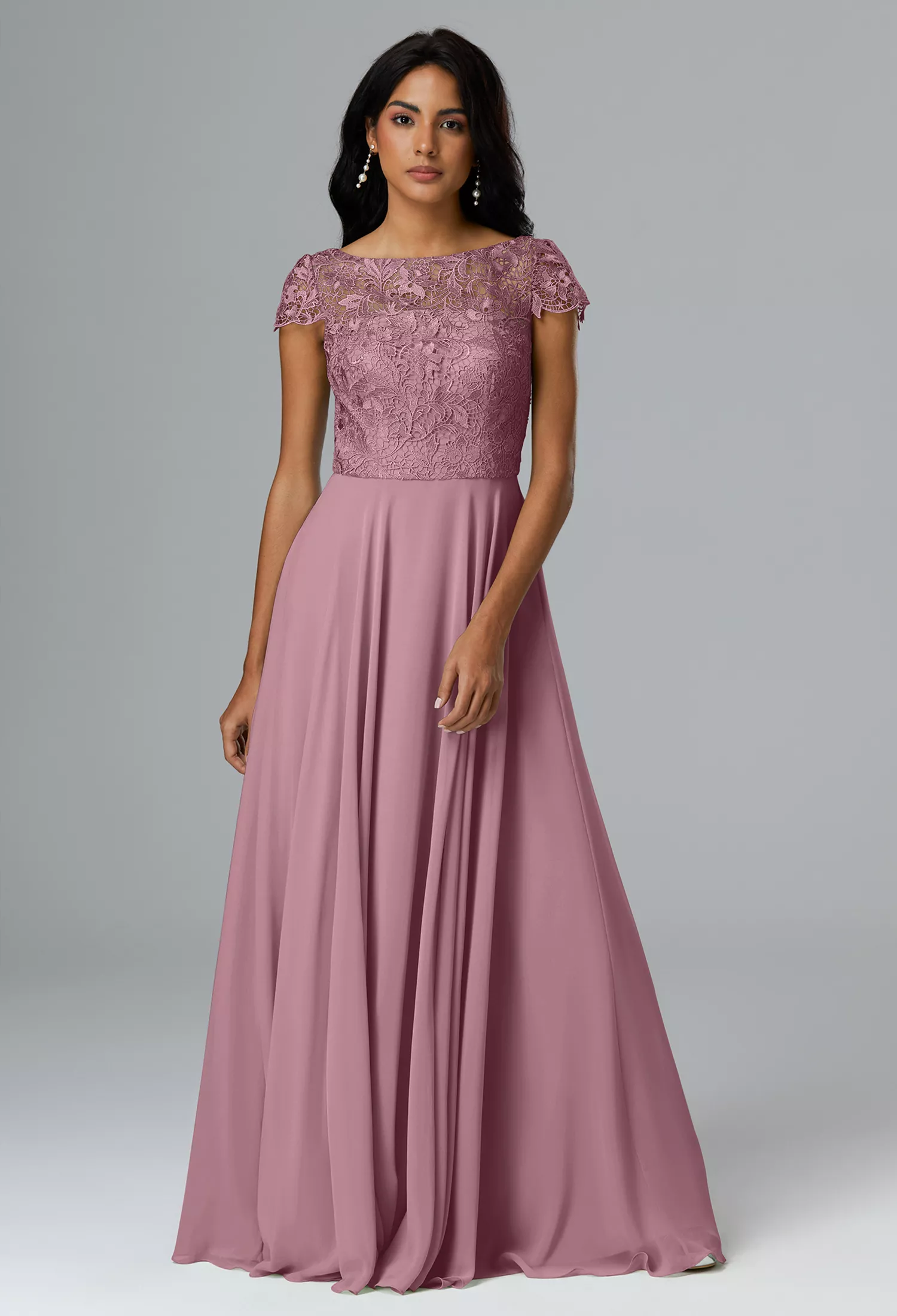 best australian fashion brands ready-to-wear dresses separates A-line High Neck Lace Chiffon Long Sleeveless Bridesmaid Dress – 27dress main image 0