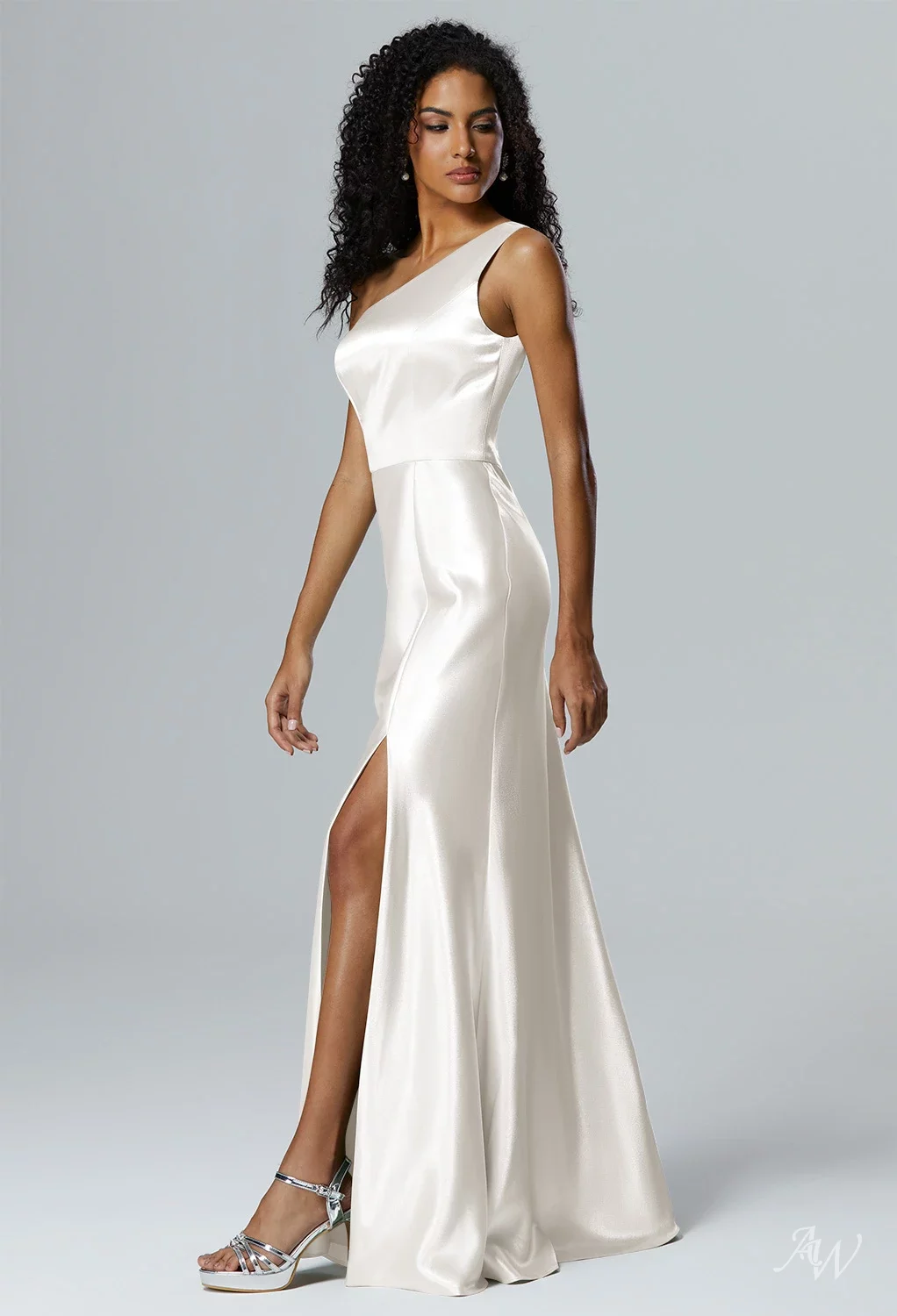 satin ivory bridesmaid dresses Ivory Mermaid Satin High Neck Long Sleeves Bridesmaid Dress With Lace,  MBD226