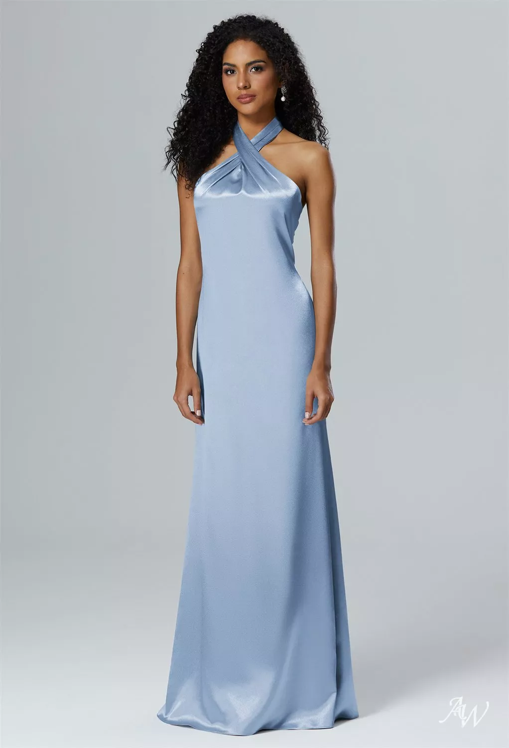 AW.Bridal Mermaid Halter Neckline Floor Length Sleeveless Crystal Satin Plus Size Dresses Dress Baby Blue Plus Size 16