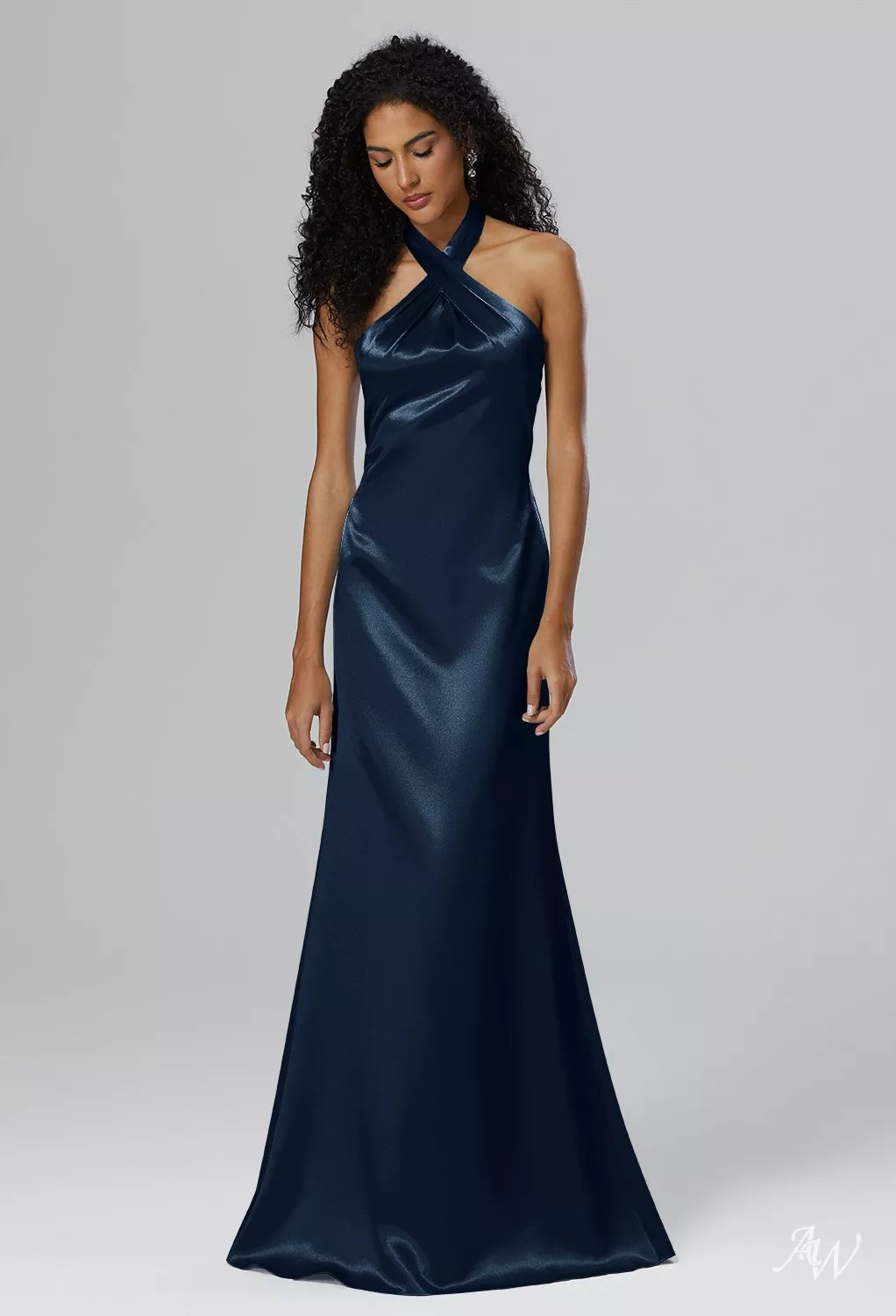 AW Serena Dress, Fennel Seed Crystal Satin Satin Charmeuse Stretch Satin  Floor Length Halter Neckline Bridesmaid Dresses