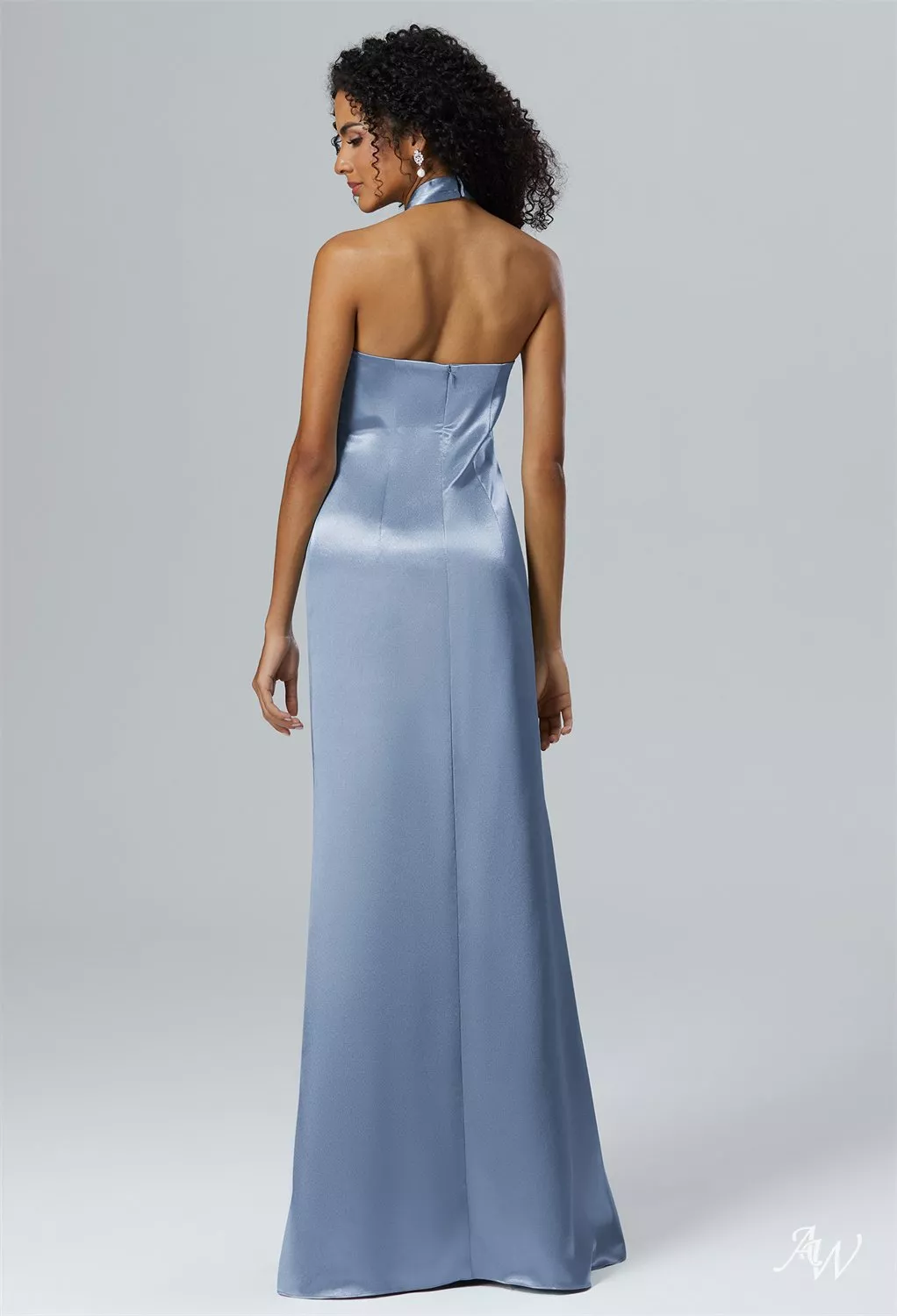 AW Serena Dress, Fennel Seed Crystal Satin Satin Charmeuse Stretch Satin  Floor Length Halter Neckline Bridesmaid Dresses | AW.Bridal