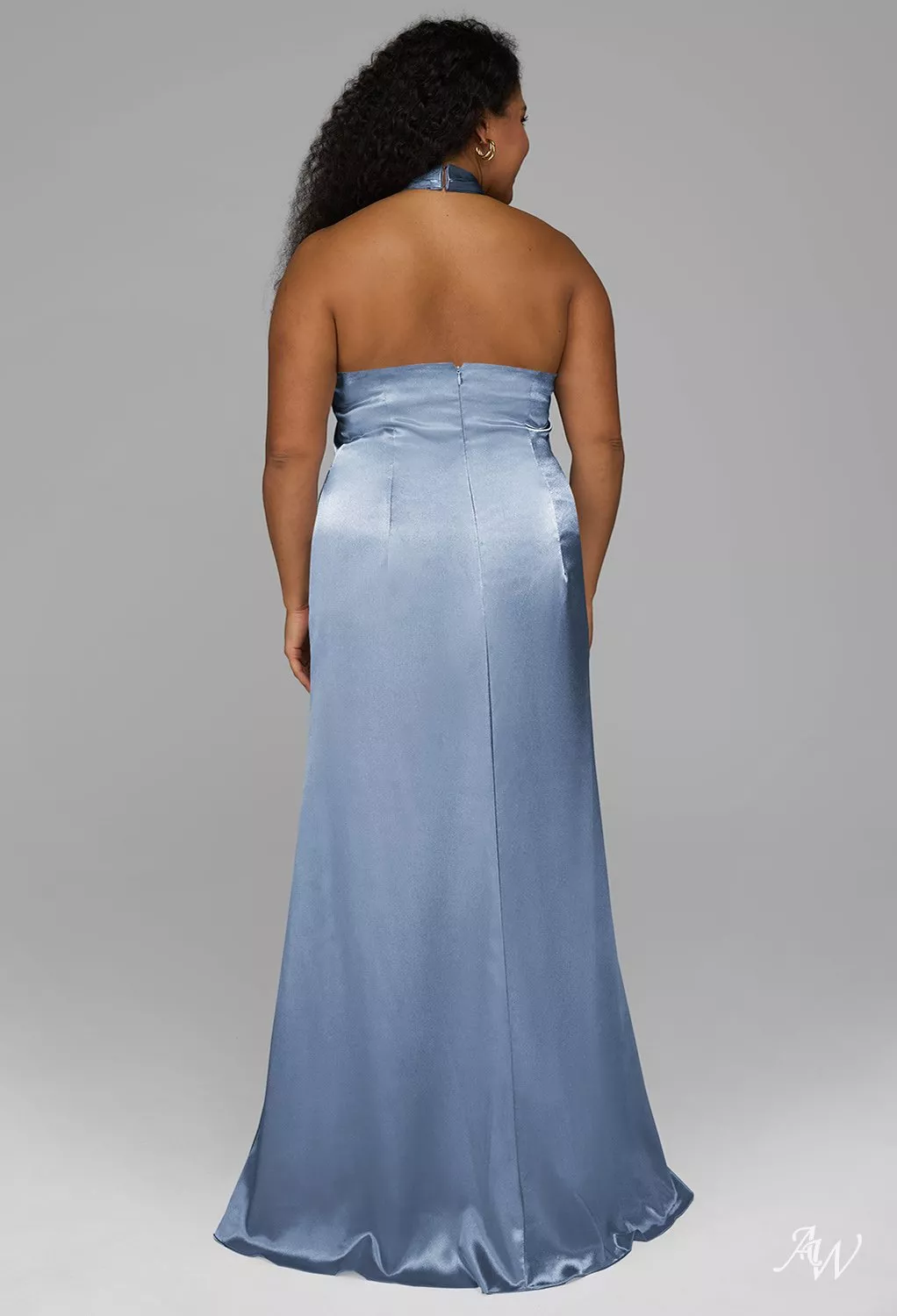 mermaid halter dusty blue long satin bridesmaid dress Mermaid Halter Dusty Blue Long Satin Bridesmaid Dress