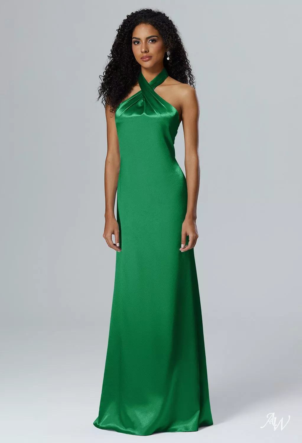 AW.Bridal Mermaid Halter Neckline Floor Length Sleeveless Crystal Satin Long Bridesmaid Dresses Dress Jolly Green Size 8