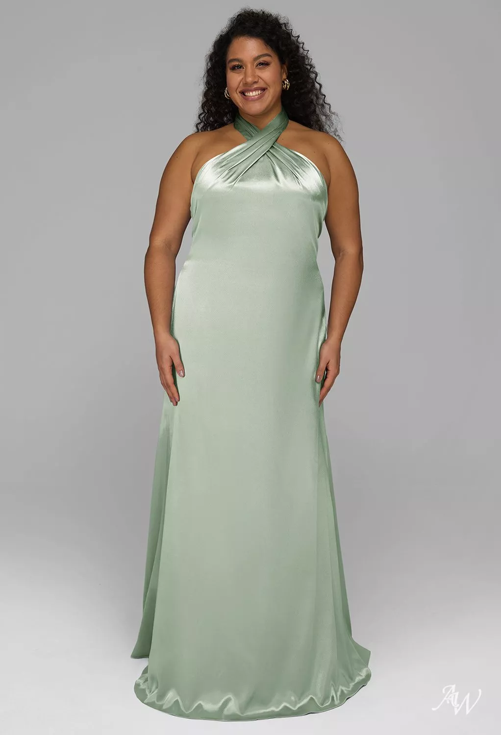 AW Serena Crystal Satin Sage Green Bridesmaid Dresses | AW.Bridal