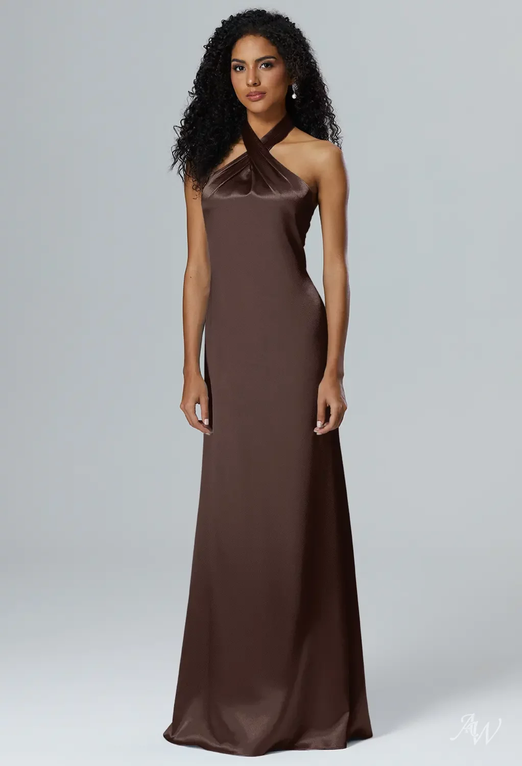 serena bridesmaid dress AW.Bridal Mermaid Halter Neckline Floor Length Sleeveless Crystal Satin Long Dresses Seal Brown Size 16 Bridal gowns Dress Size:UK Size 12 to 14 24sale30 Gradation Drawstring Dress Runs true to size