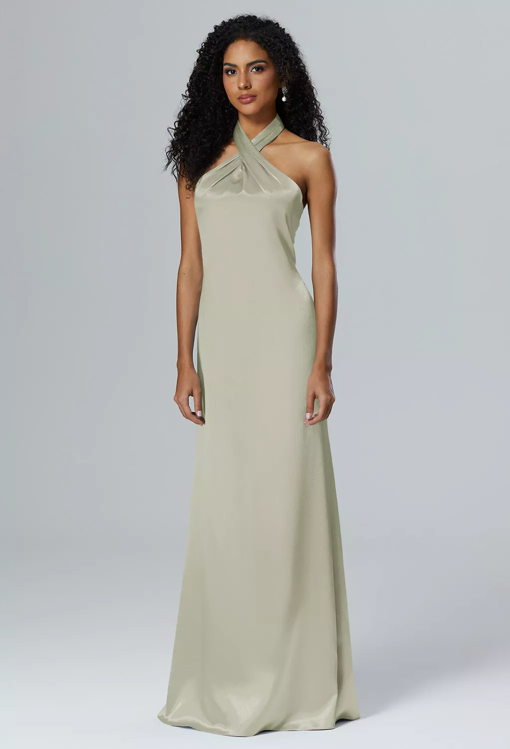 shiny satin sage bridesmaid dress Florence Waterfall Dress in Sage Green Satin