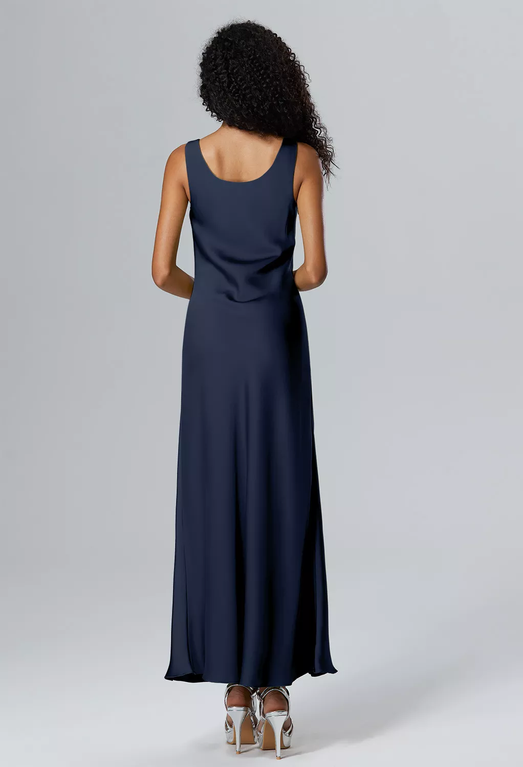 Dark Navy, Satin Charmeuse Long Bridesmaid Dresses