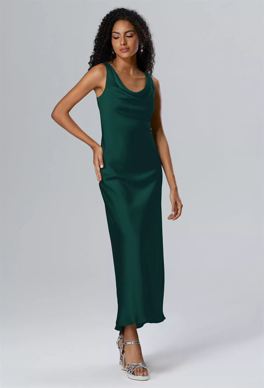 slim fit dress slacks Lace-Up Long Stretch-Satin Prom Dress with Sheer Sides Red / 8 main image 1