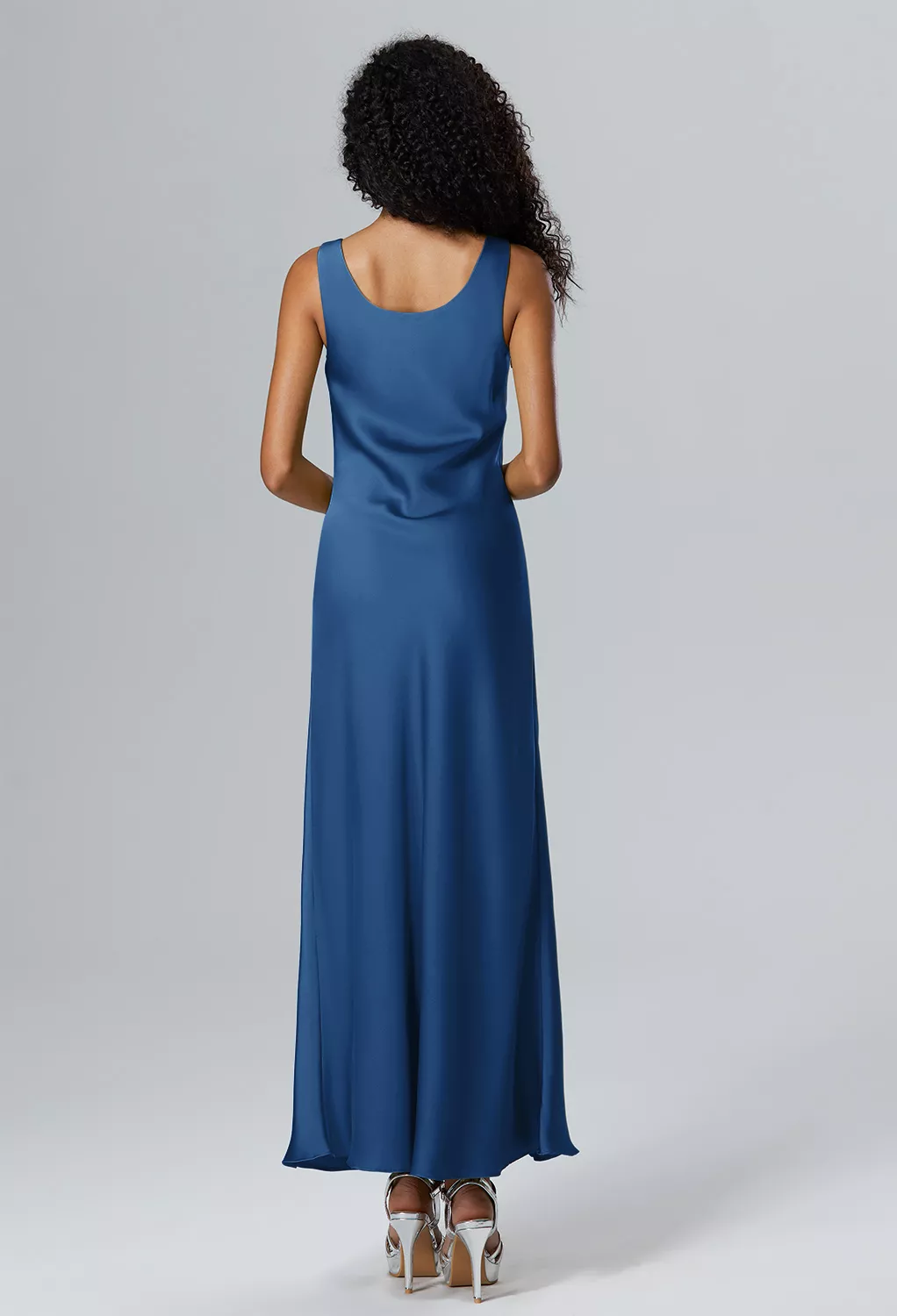 navy blue beach wedding guest dress Wedtrend Women Dark Blue Long Bridesmaid Dress A-Line Square Neck Corset  Lace Up Back Chiffon Wedding Guest Dress – WEDTREND main image 0