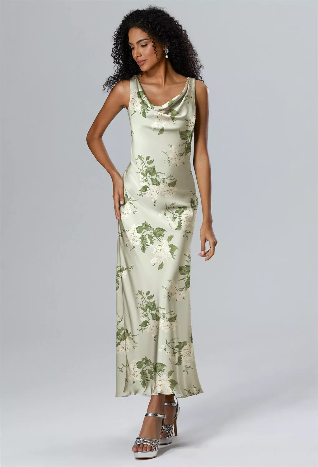 sage garden party dress Sage Garden Party, Green Floral Long Bridesmaid Dresses