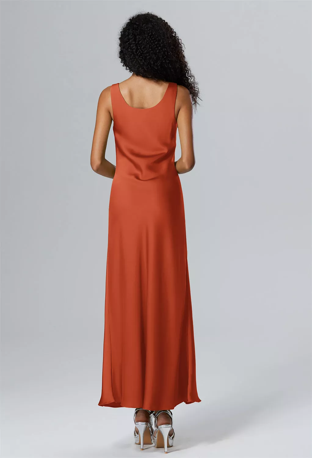 tangerine tango bridesmaid dresses BABARONI Halter Neckline Sheath Satin Prom Dress Tangerine Plus Size, Tangerine / US18