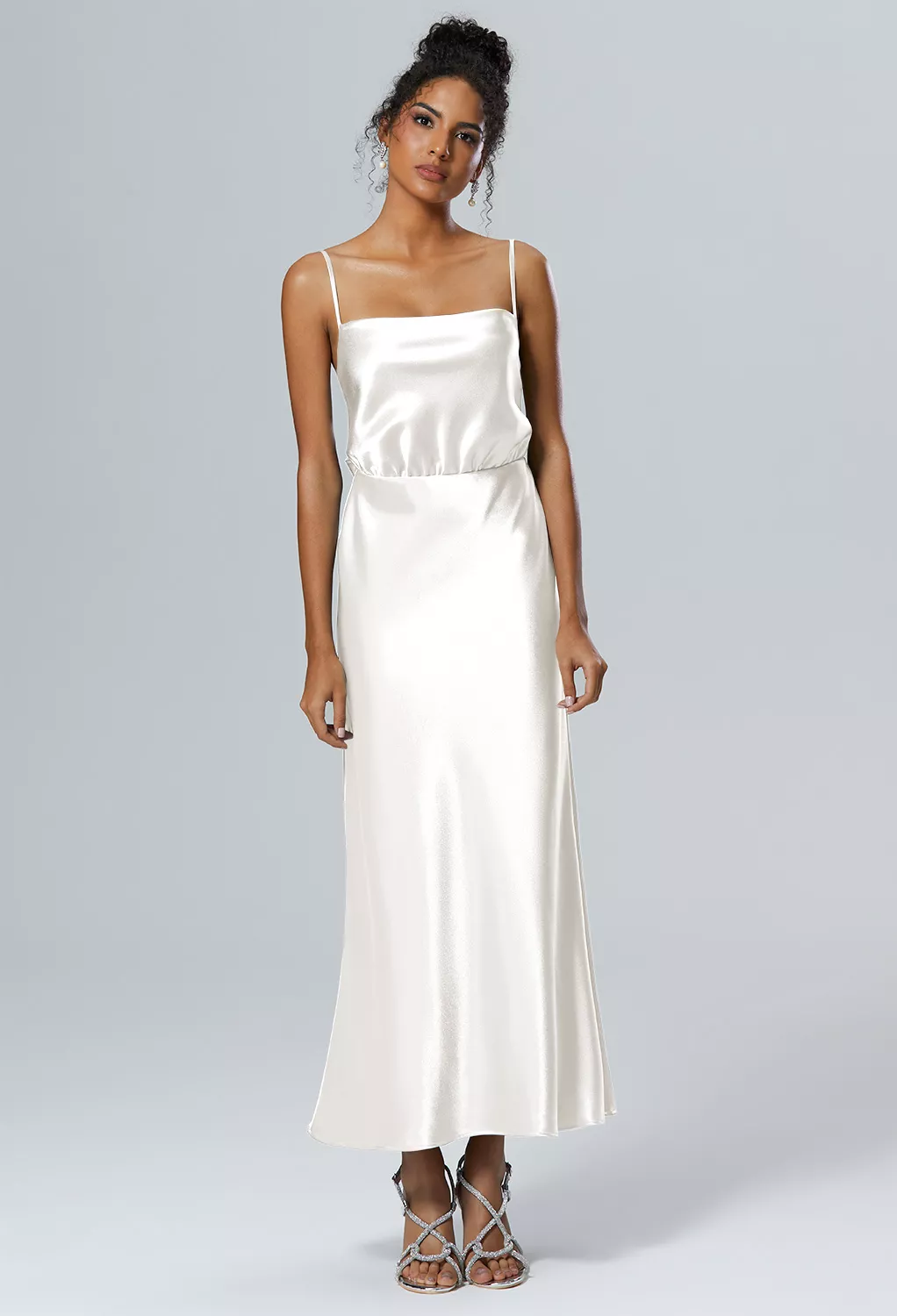 chinese dress ladies Zapaka Women White Graduation Dress Matte Satin A Line V Neck Sleeveless Long Party Dress, White / US8 main image 0