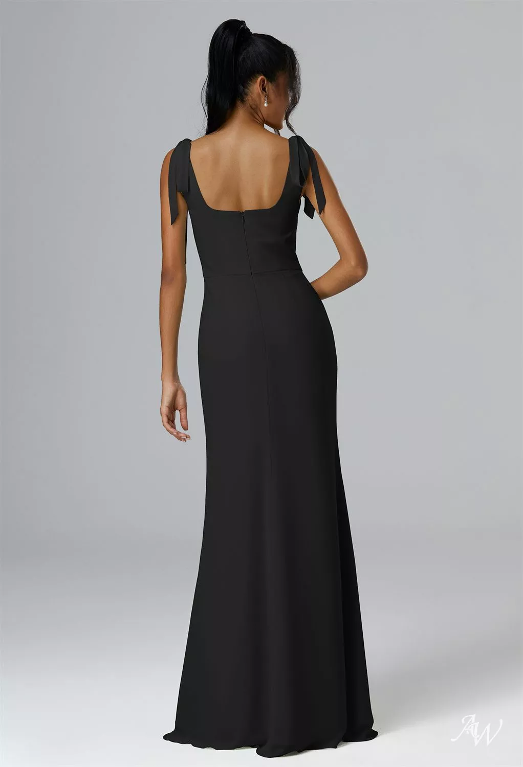 AW.Bridal Mermaid Square Neckline Floor Length Sleeveless Bows Split Long Bridesmaid Dresses Dress Black Size 16